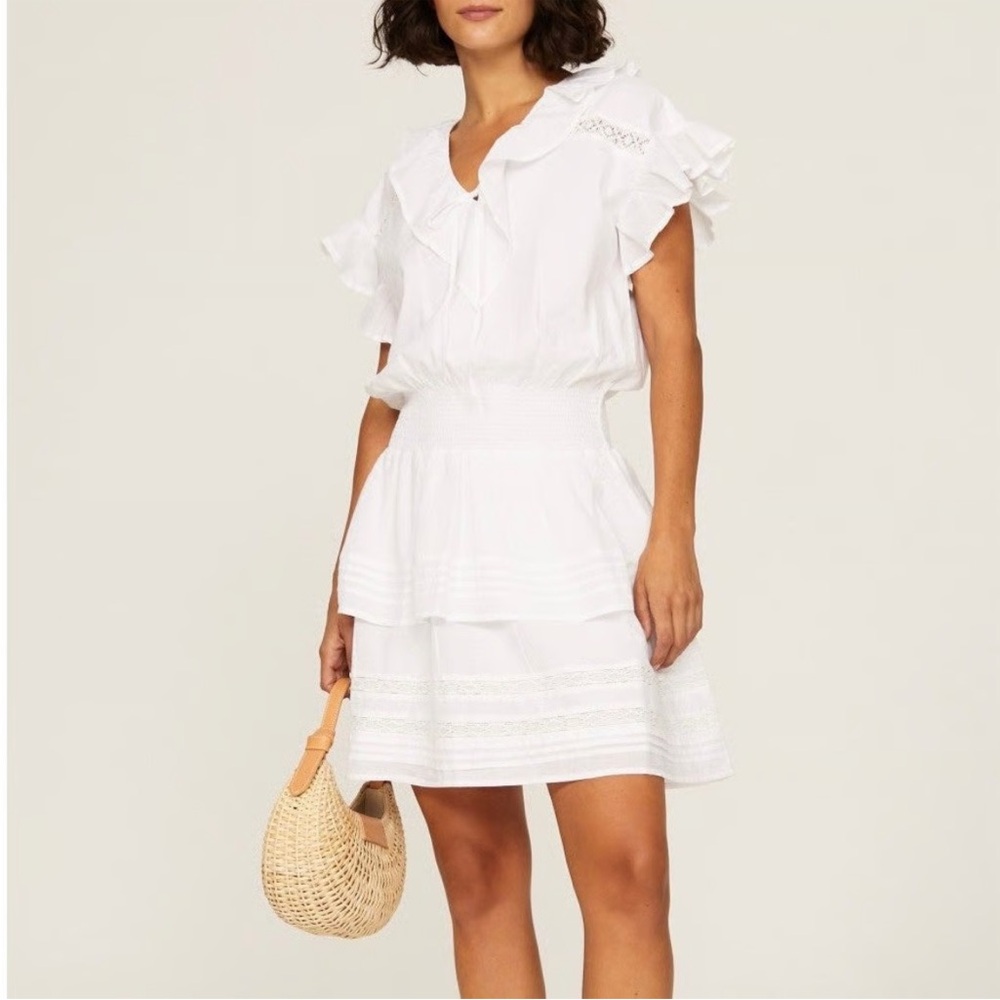 Lauren Ralph Lauren white lace boho tiered ruffle mini dress cottagecore NWT